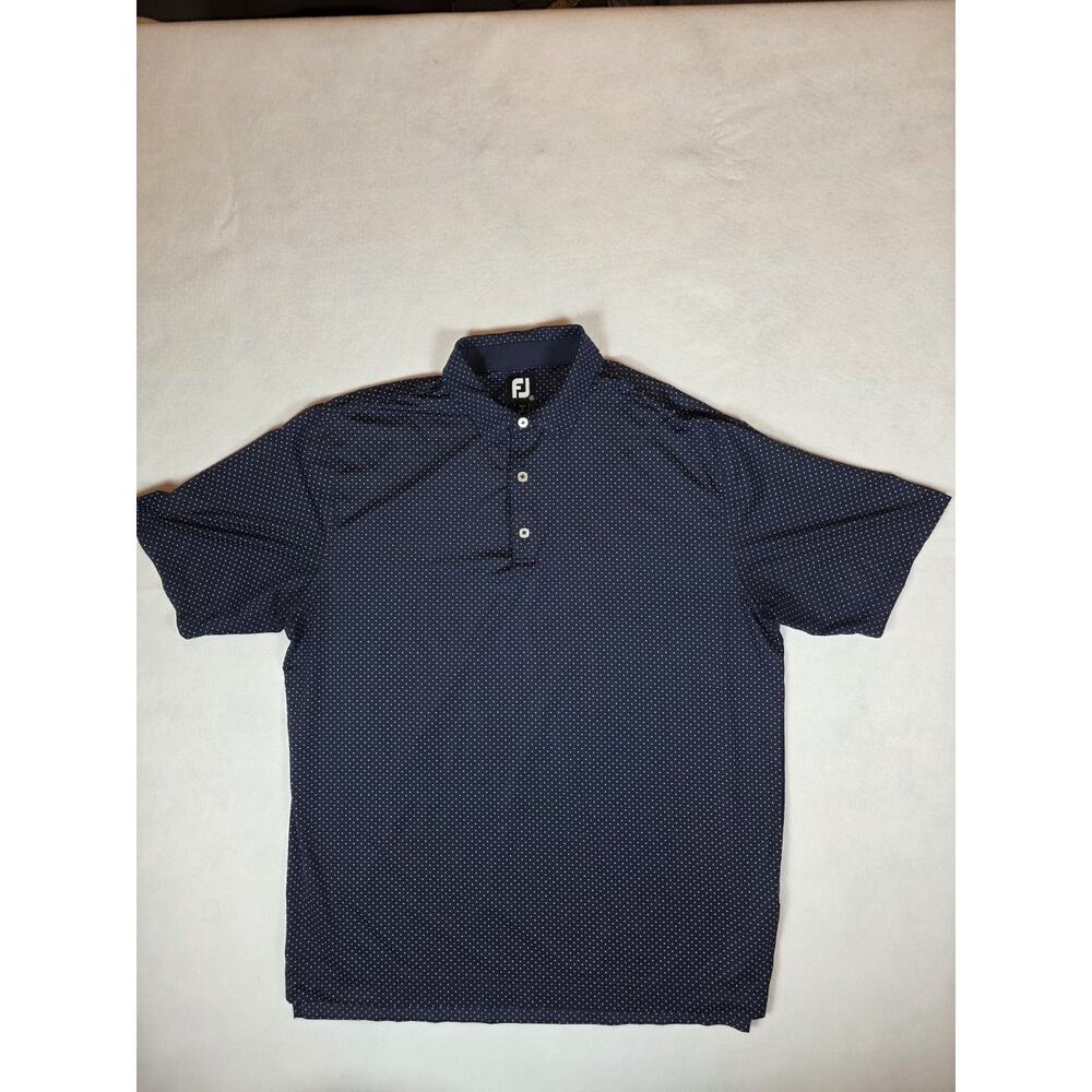 Footjoy Polo Shirt Mens Navy Blue Polka Dot Performance Stretch Golf Size XL